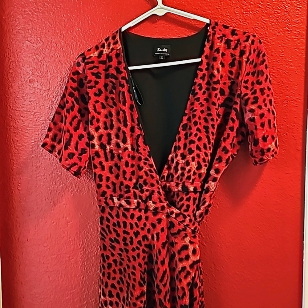 Bardot red leopard wrap dress